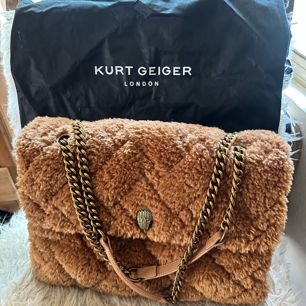 Kurt Geiger Teddy Bear Faux Fur Brown Quilted The Kensington Bag Large Rare